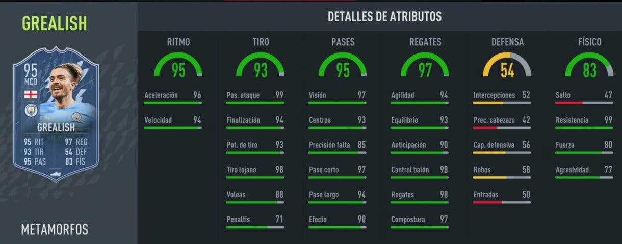 Stats in game Grealish Shapeshifters FIFA 22 Ultimate Team