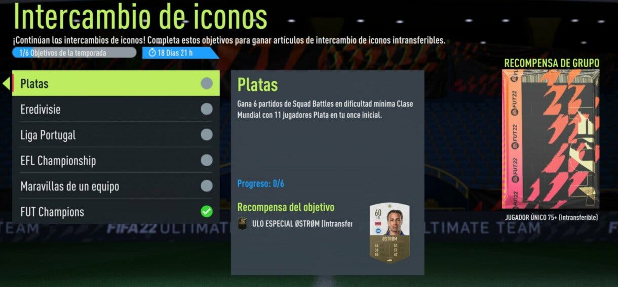 Lista de objetivos Icon Swaps offline FIFA 22 Ultimate Team