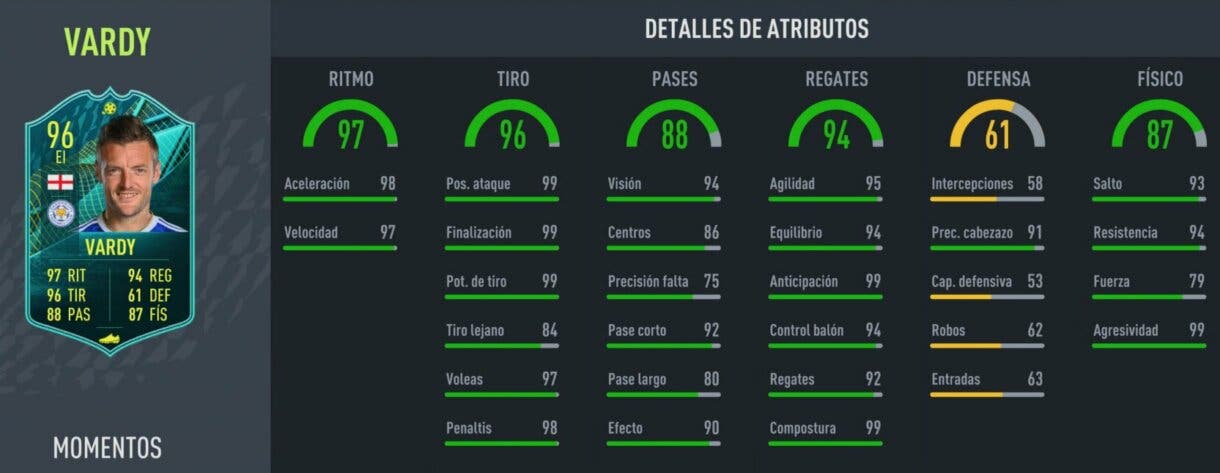 Stats in game Jamie Vardy Moments FIFA 22 Ultimate Team