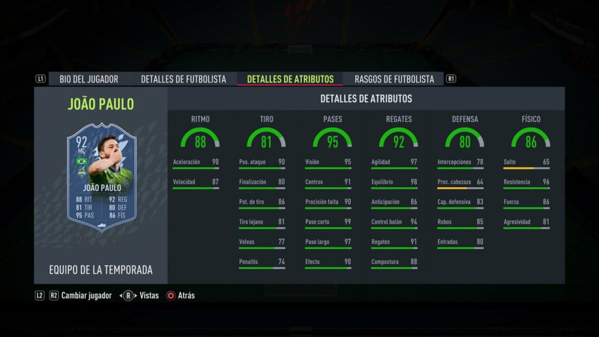 Stats in game Joao Paulo TOTS FIFA 22 Ultimate Team