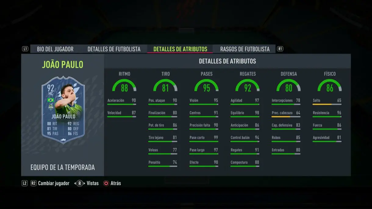 Stats in game Joao Paulo TOTS FIFA 22 Ultimate Team