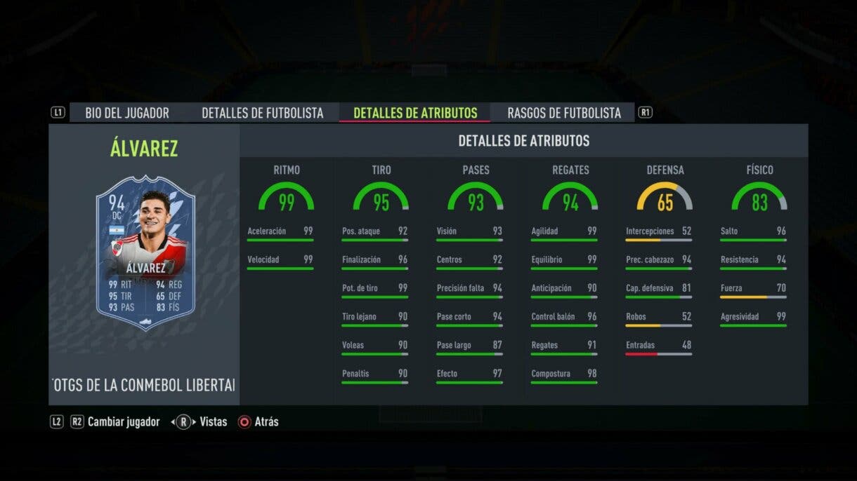 Stats in game Julián Álvarez TOTGS CONMEBOL Libertadores FIFA 22 Ultimate Team
