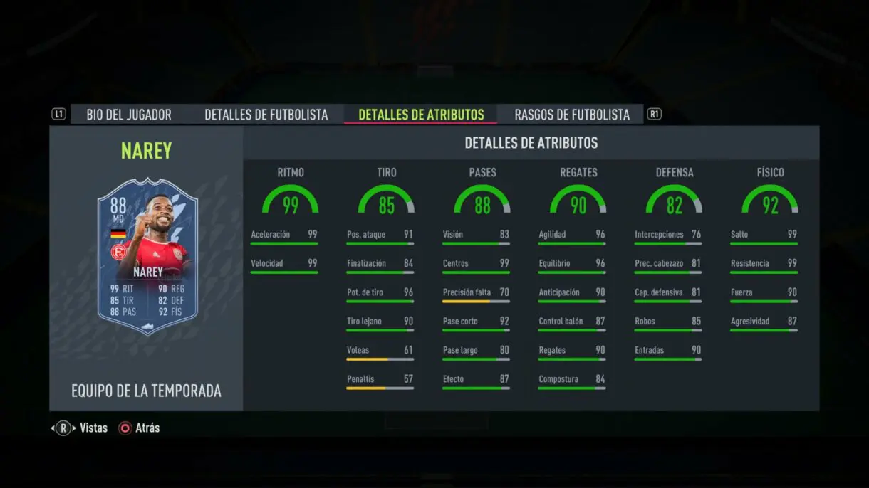 Stats in game Narey Showdown FIFA 22 Ultimate Team