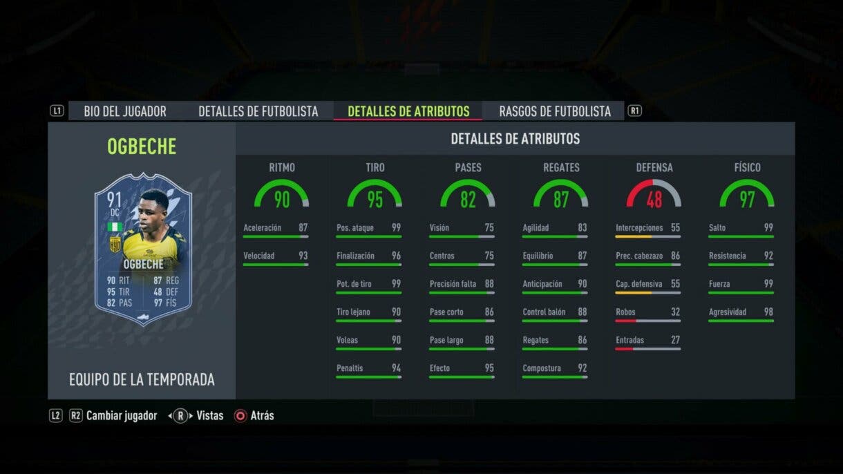 Stats in game Ogbeche Showdown FIFA 22 Ultimate Team
