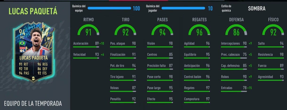 Stats in game Paquetá TOTS FIFA 22 Ultimate Team