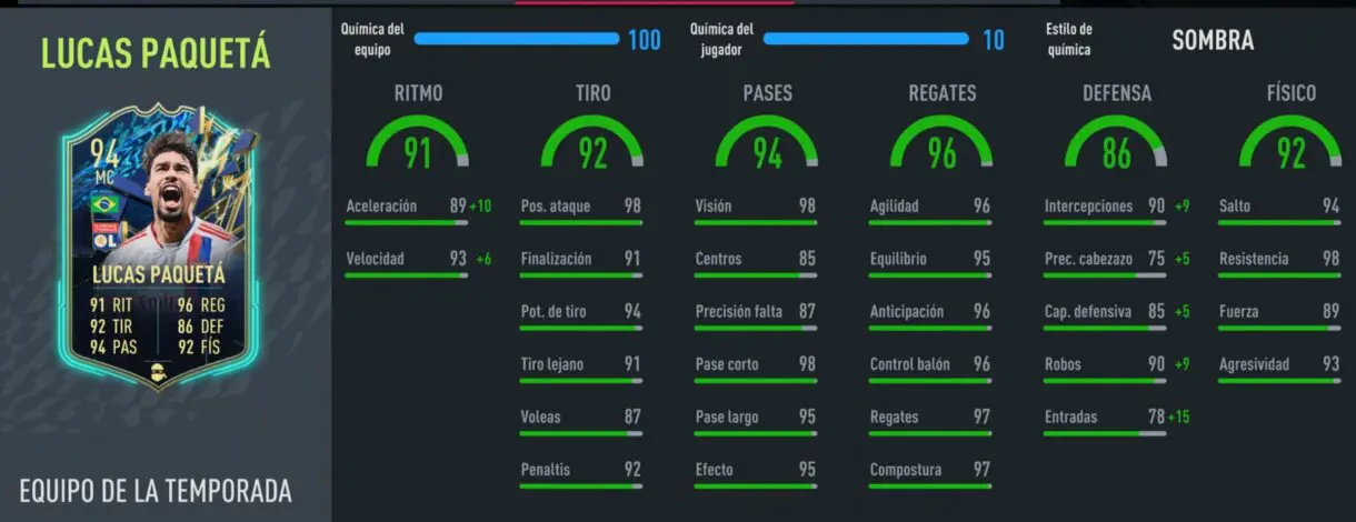 Stats in game Paquetá TOTS FIFA 22 Ultimate Team