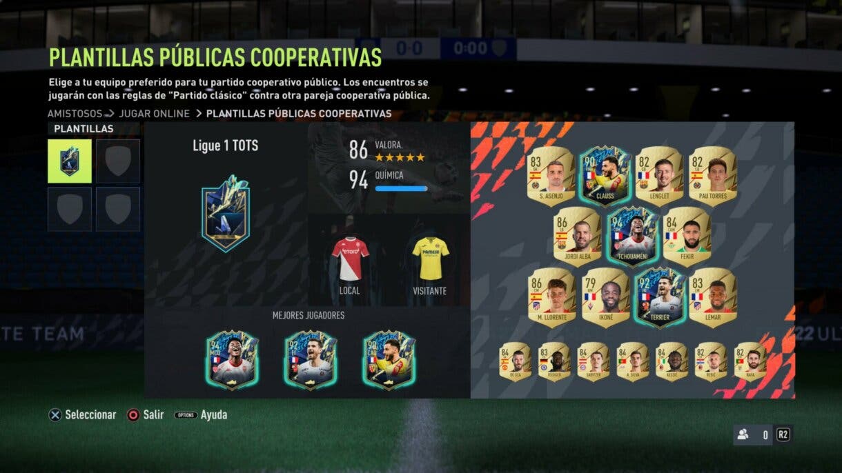 Menú de partidos cooperativos públicos FIFA 22 Ultimate Team