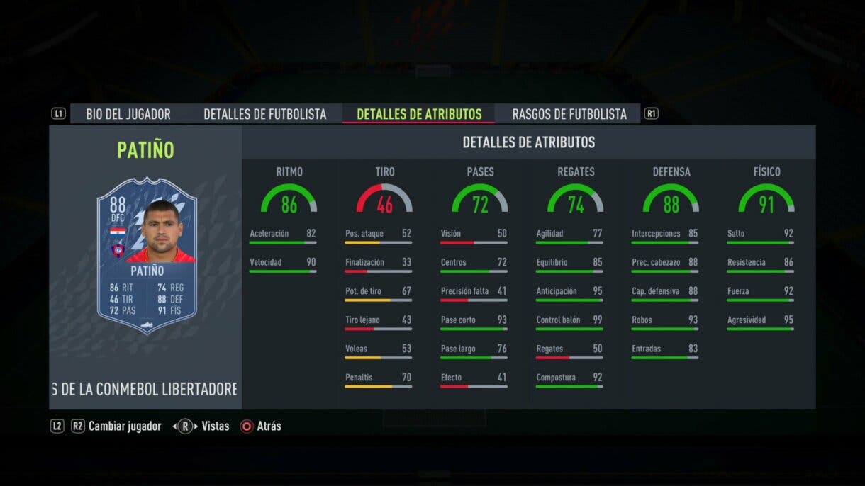 Stats in game Patiño TOTGS CONMEBOL Libertadores FIFA 22 Ultimate Team