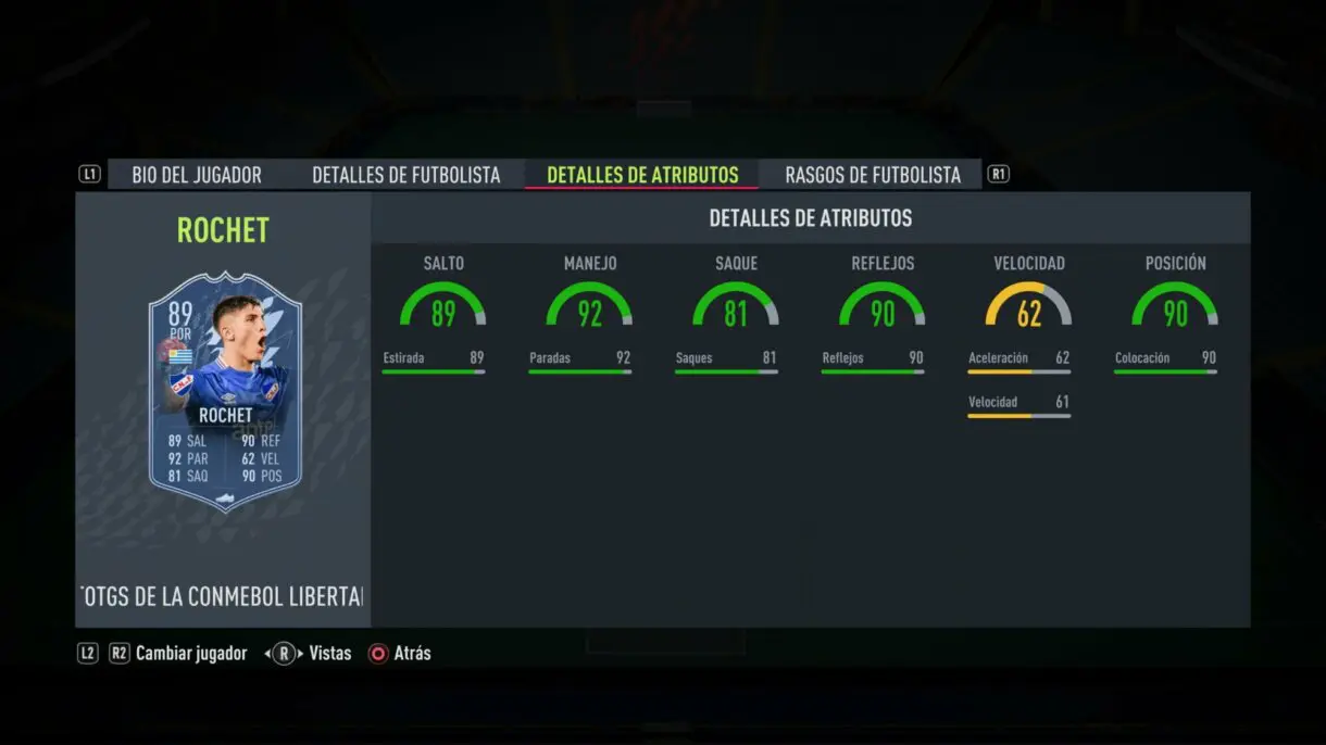 Stats in game Rochet TOTGS CONMEBOL Libertadores FIFA 22 Ultimate Team