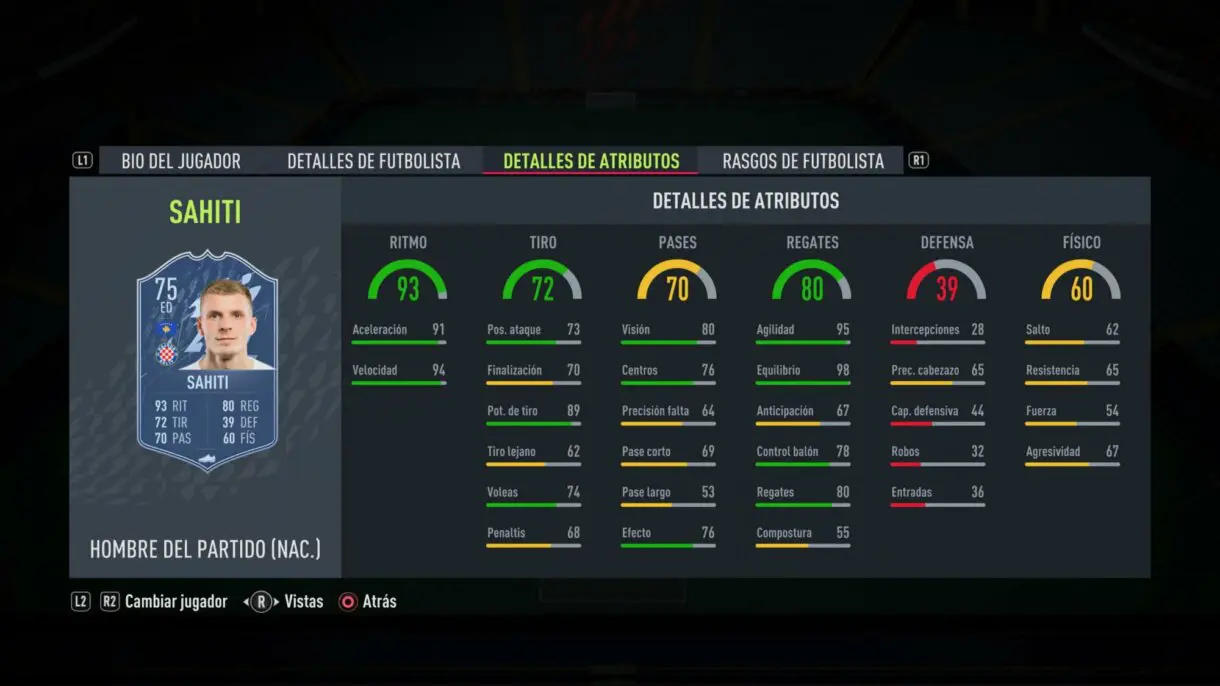 Stats in game Sahiti MOTM FIFA 22 Ultimate Team