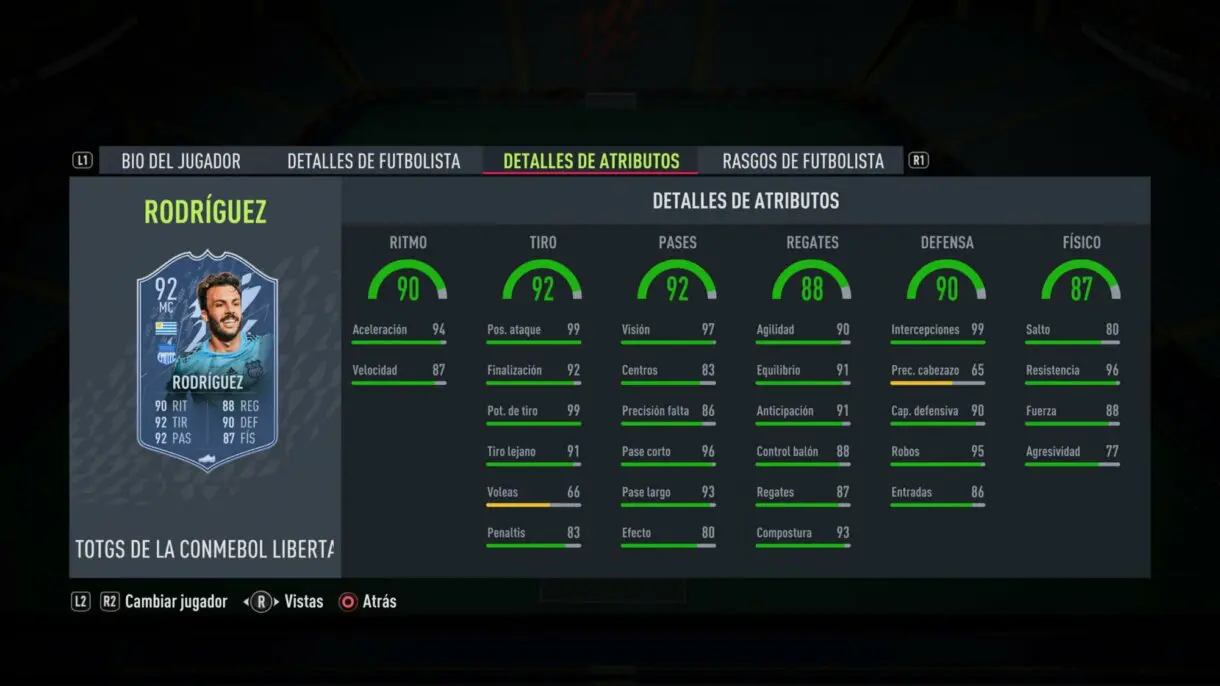 Stats in game Rodríguez TOTGS CONMEBOL Libertadores FIFA 22 Ultimate Team