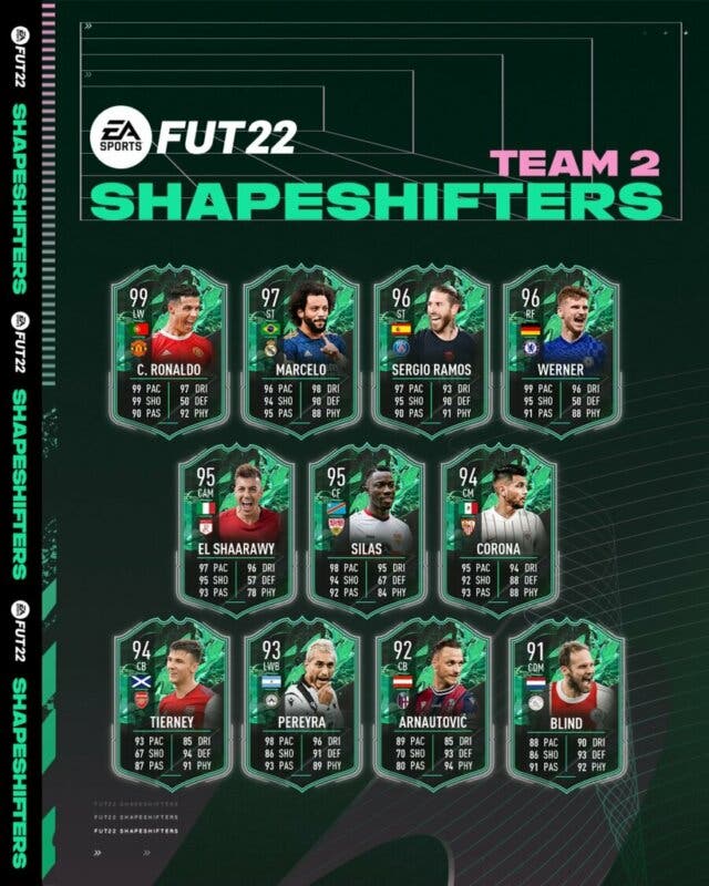 Cartas transferibles segundo equipo Shapeshifters FIFA 22 Ultimate Team
