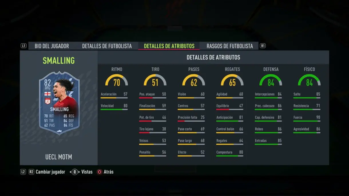 Stats in game Smalling MOTM FIFA 22 Ultimate Team