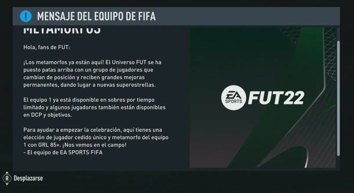 Mensaje de inicio de Shapeshifters FIFA 22 Ultimate Team