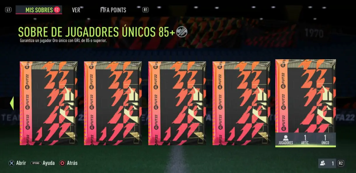 Apartado "Mis Sobres" tienda de FIFA 22 Ultimate Team