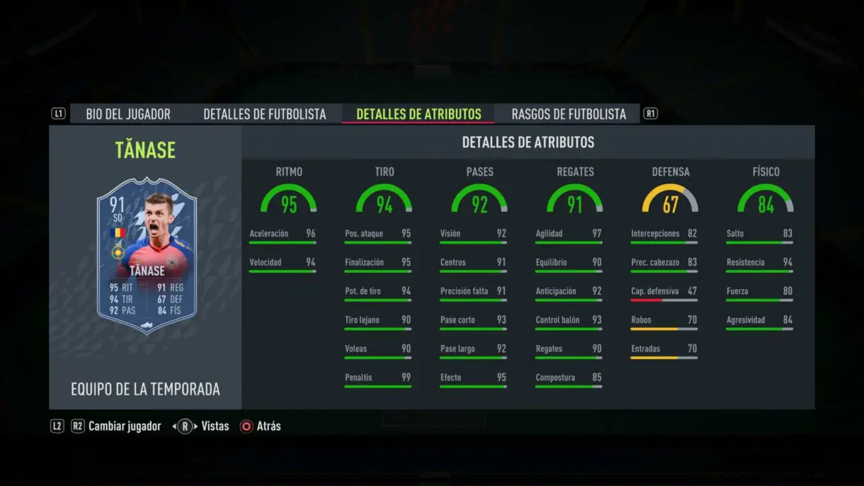 Stats in game Tanase Showdown FIFA 22 Ultimate Team