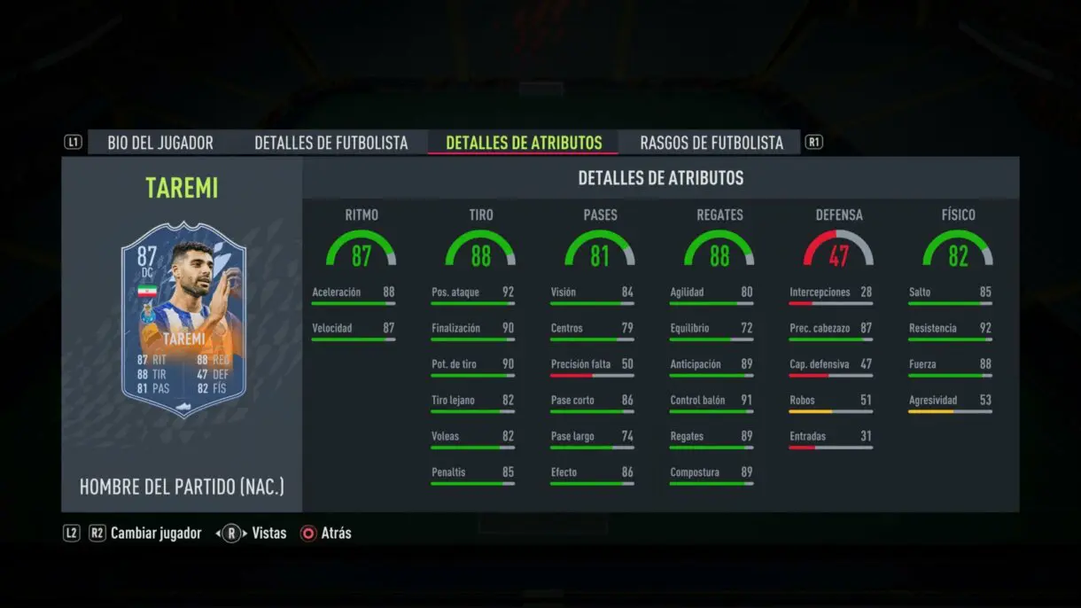 Stats in game Taremi MOTM FIFA 22 Ultimate Team