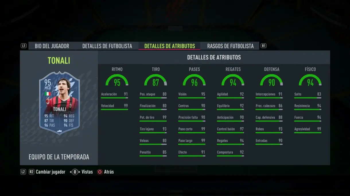 Stats in game Tonali TOTS FIFA 22 Ultimate Team