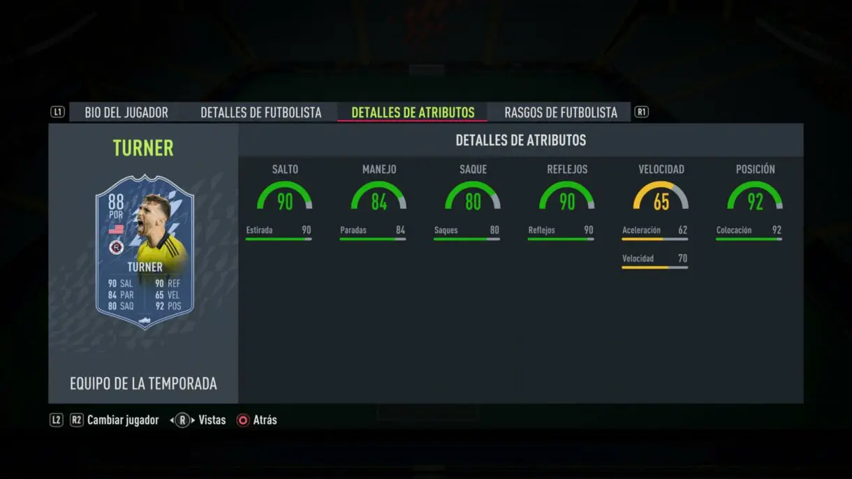 Stats in game Turner TOTS FIFA 22 Ultimate Team