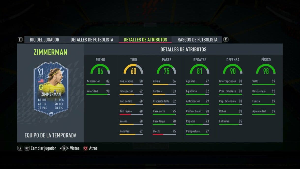 Stats in game Zimmerman TOTS FIFA 22 Ultimate Team