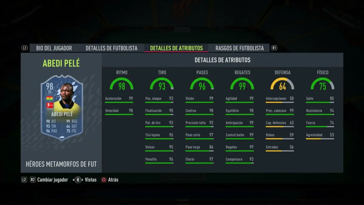 Stats in game Pelé FUT Heroes Shapeshifters FIFA 22 Ultimate Team