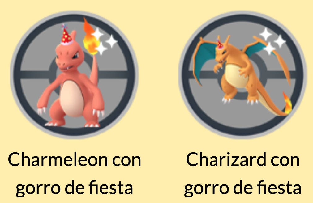 Charmeleon y Charizad con gorrito de fiesta Pokemon GO