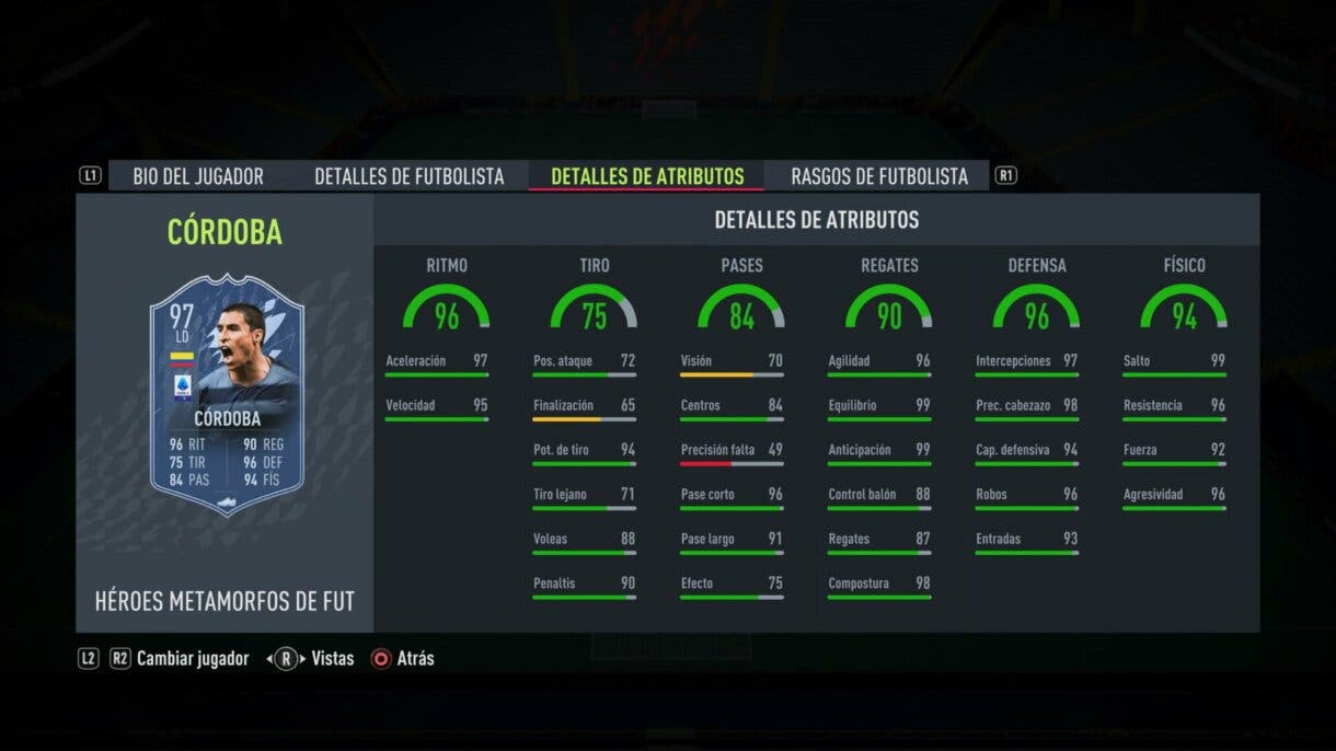 Stats in game Córdoba FUT Heroes Shapeshifters FIFA 22 Ultimate Team