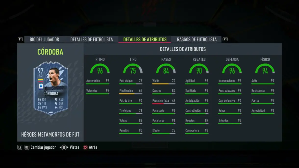 Stats in game Córdoba FUT Heroes Shapeshifters FIFA 22 Ultimate Team