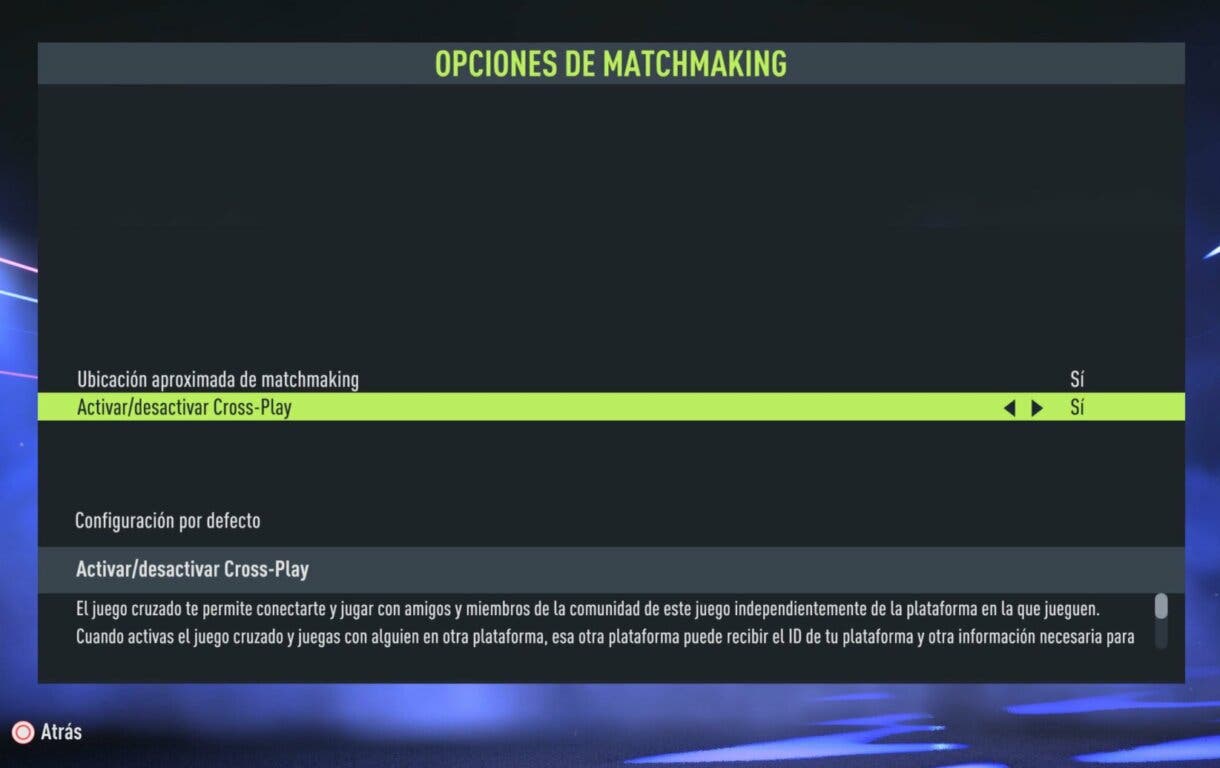 Opciones de matchmaking FIFA 22