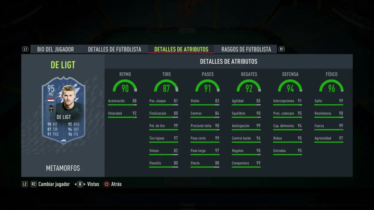 Stats in game De Ligt Shapeshifters FIFA 22 Ultimate Team