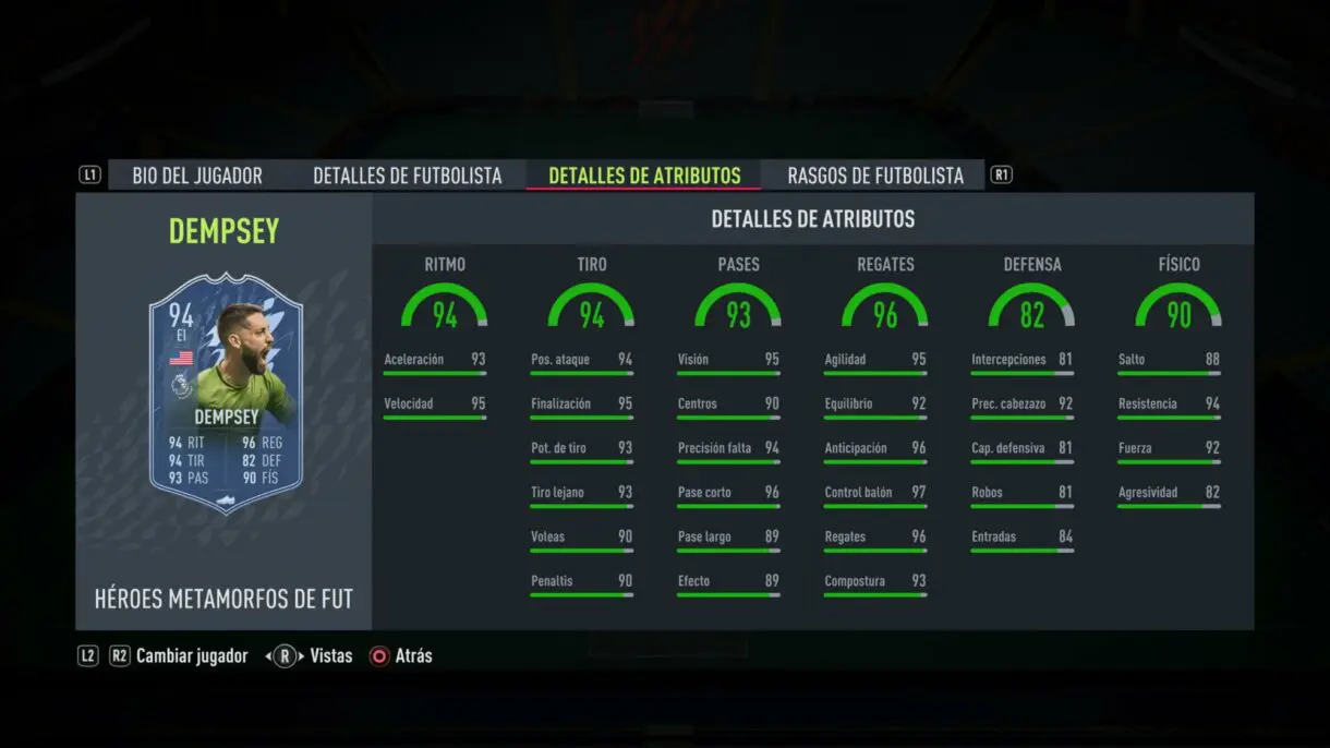 Stats in game Dempsey FUT Heroes Shapeshifters FIFA 22 Ultimate Team