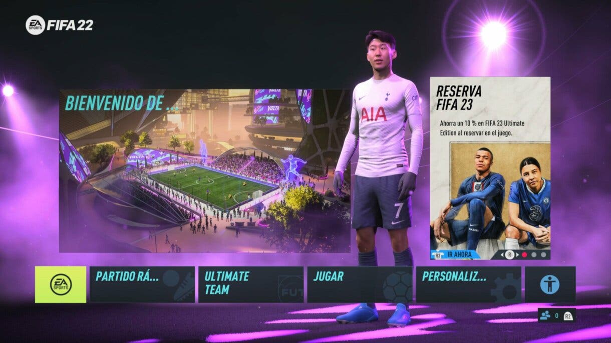 Menú general FIFA 22 Ultimate Team con mensaje de reserva FIFA 23