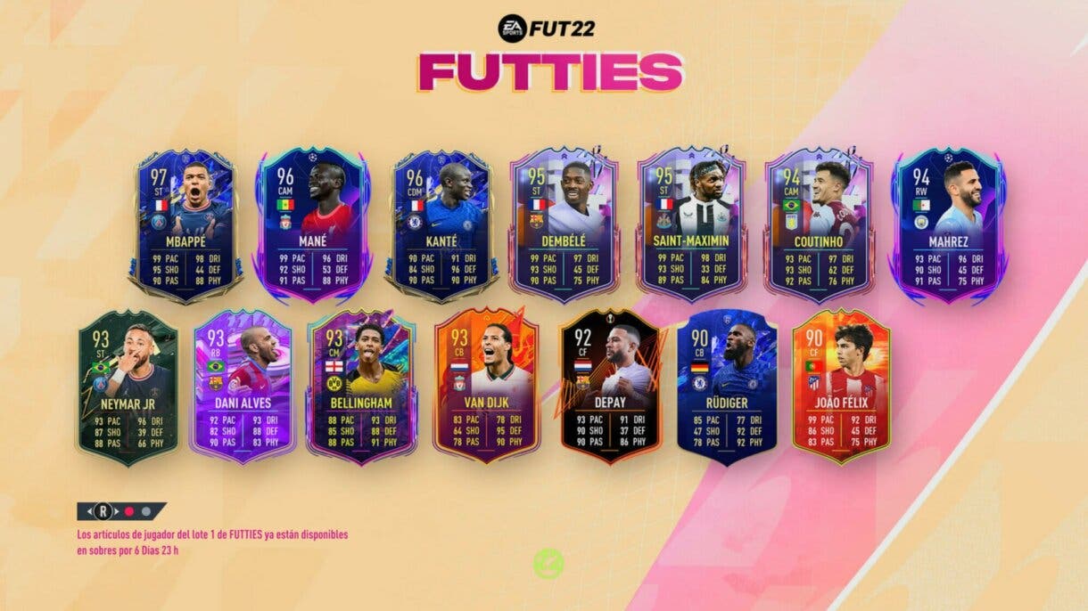 Pantalla de carga de la tanda 1 de cartas transferibles de FUTTIES FIFA 22 Ultimate Team
