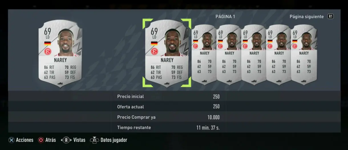 Comparación precio carta Narey FIFA 22 Ultimate Team