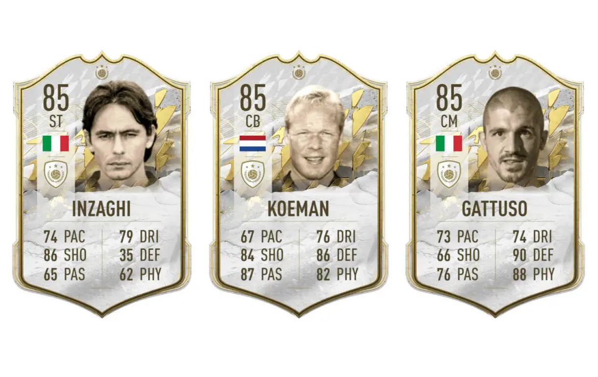 Cartas Icono Baby Inzaghi, Koeman y Gattuso FIFA 22 Ultimate Team