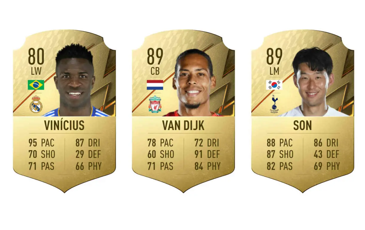 Cartas oro Vinícius, Van Dijk y Son FIFA 22 Ultimate Team