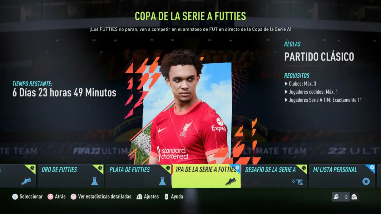 Información torneo online Copa de la Serie A FUTTIES FIFA 22 Ultimate Team