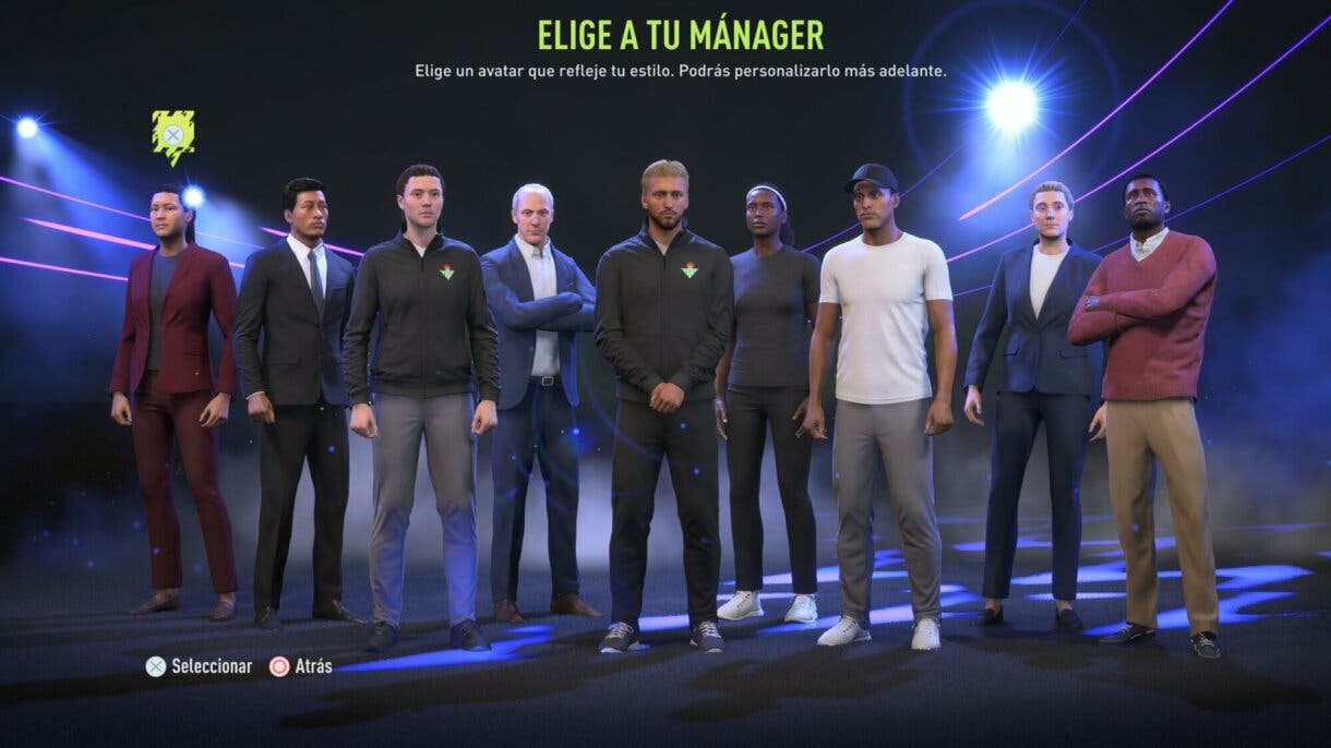 Menú Modo Carrera FIFA 22 apartado de elegir avatar del entrenador.