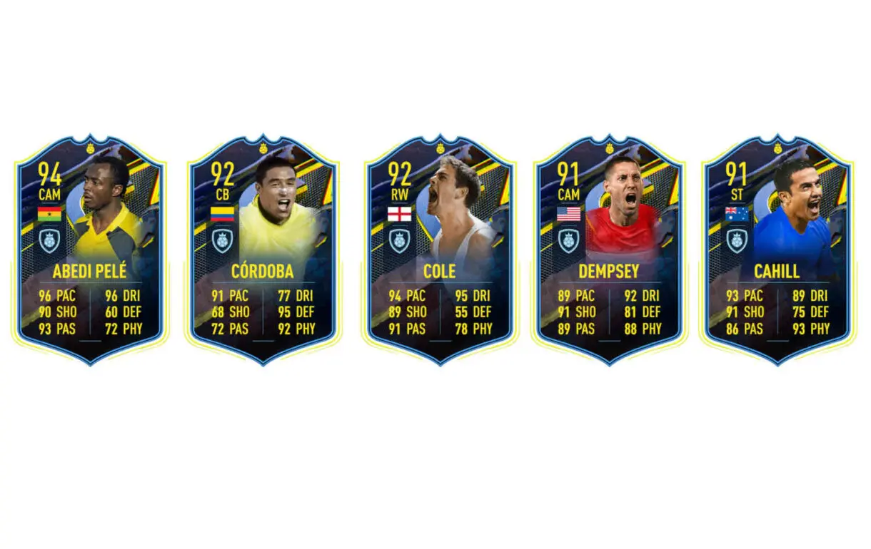 Cartas FUT Heroes Captains Pelé, Córdoba, Cole, Dempsey y Cahill FIFA 22 Ultimate Team