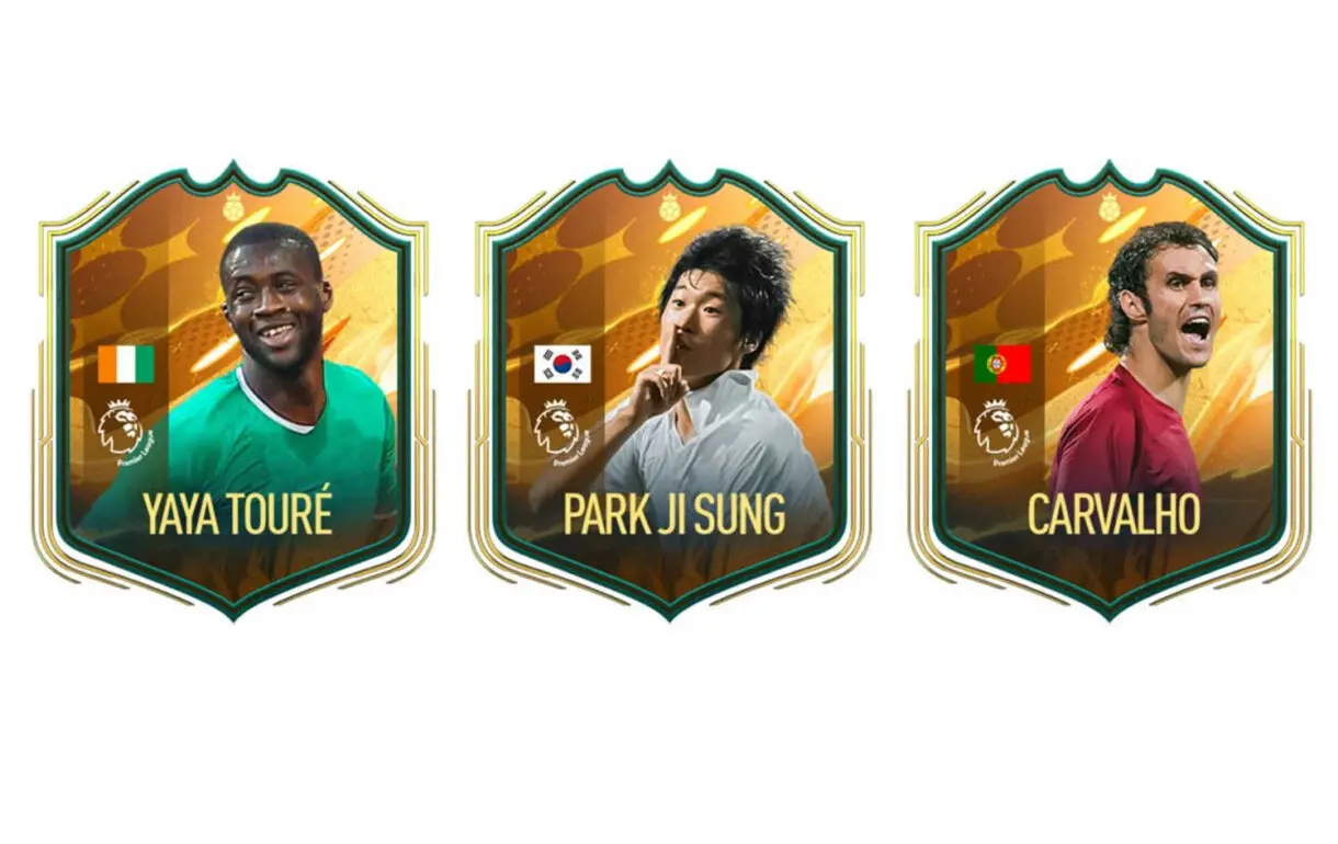 Cartas en formato pequeño de Yaya Touré, Park Ji-Sung y Carvalho FUT Heroes World Cup FIFA 23 Ultimate Team