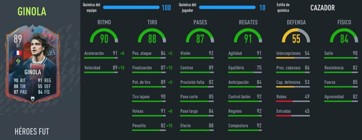 Stats in game Ginola FUT Heroes FIFA 22 Ultimate Team