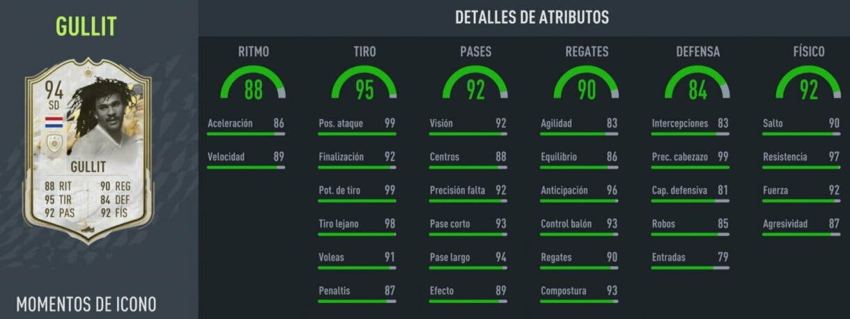 Stats in game Gullit Icono Moments FIFA 22 Ultimate Team