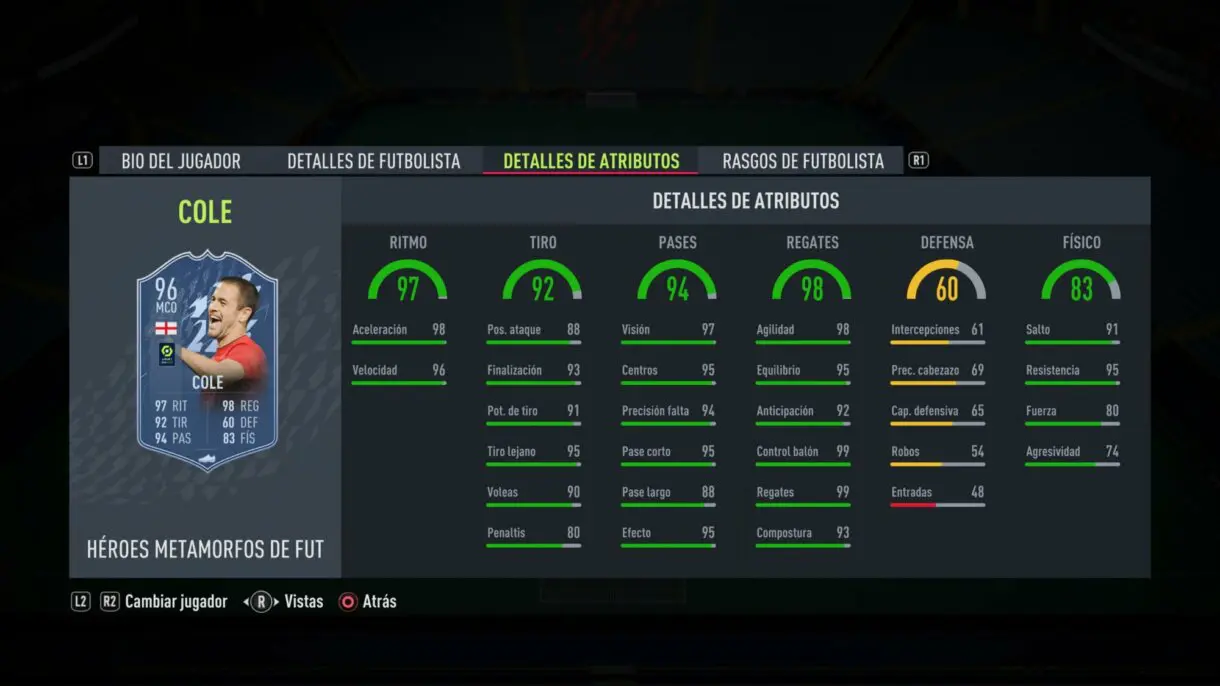 Stats in game Joe Cole FUT Heroes Shapeshifters FIFA 22 Ultimate Team