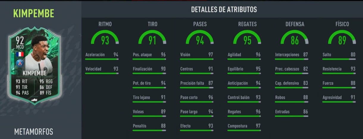 Stats in game Kimpembe Shapeshifters 92 MCD FIFA 22 Ultimate Team