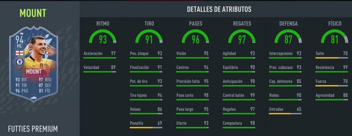 Stats in game Mason Mount FUTTIES FIFA 22 Ultimate Team