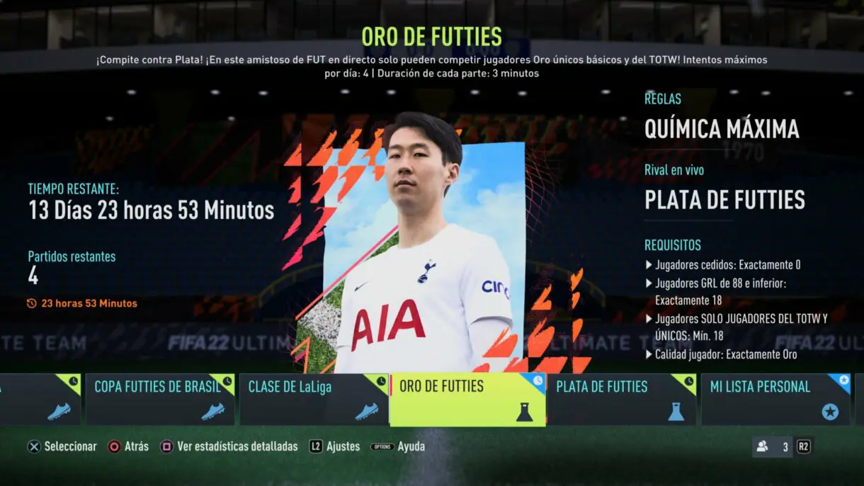 Información torneo online Oro de FUTTIES FIFA 22 Ultimate Team