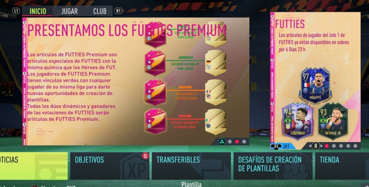 Mensaje explicativo del funcionamiento de los FUTTIES Premium FIFA 22 Ultimate Team