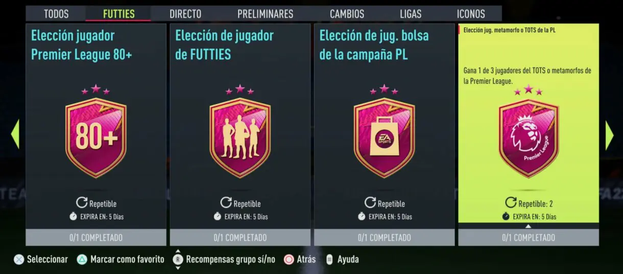 Menú SBC FUTTIES FIFA 22 Ultimate Team