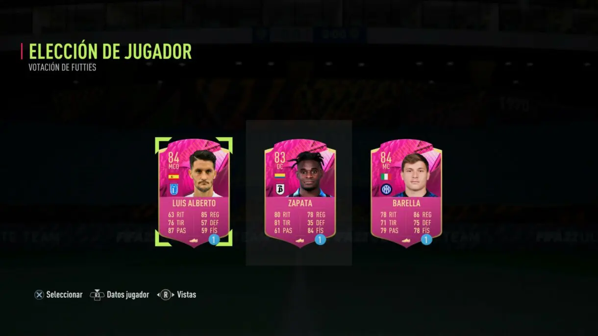 Cartas FUTTIES candidatos Luis Alberto, Zapata y Barella FIFA 22 Ultimate Team