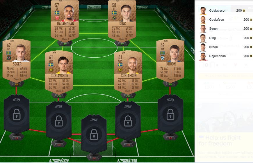 FIFA 22 Ultimate Team SBC Elección de jugador 82+ Mejora x5 75+ Triple oro común